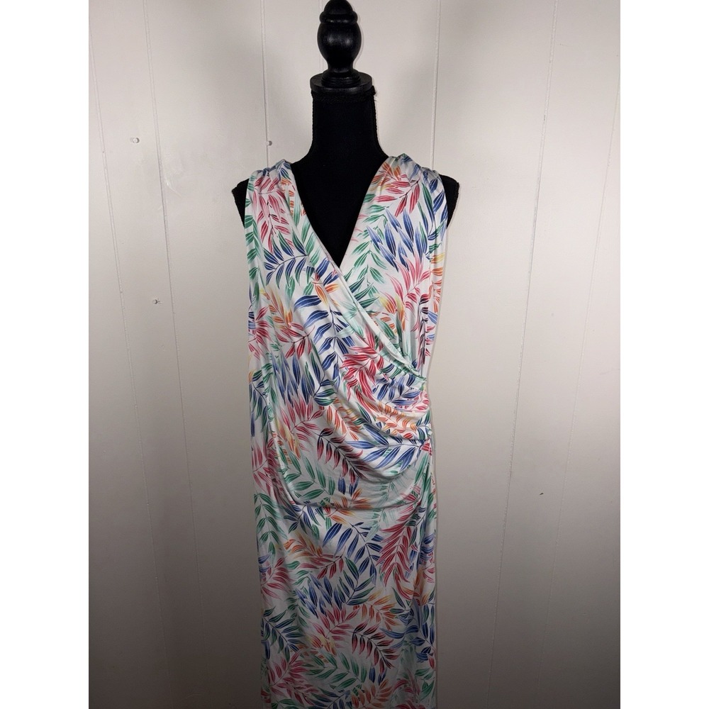 tommy bahama holi frondi midi dress faux wrap ruched L Colorful Palm Tropical - Picture 2 of 12